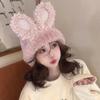 Fluffy Rabbit Ear Beanies Solid Color Winter Outdoor Warm Cap Knitted Plush Hat  Outdoor Activities