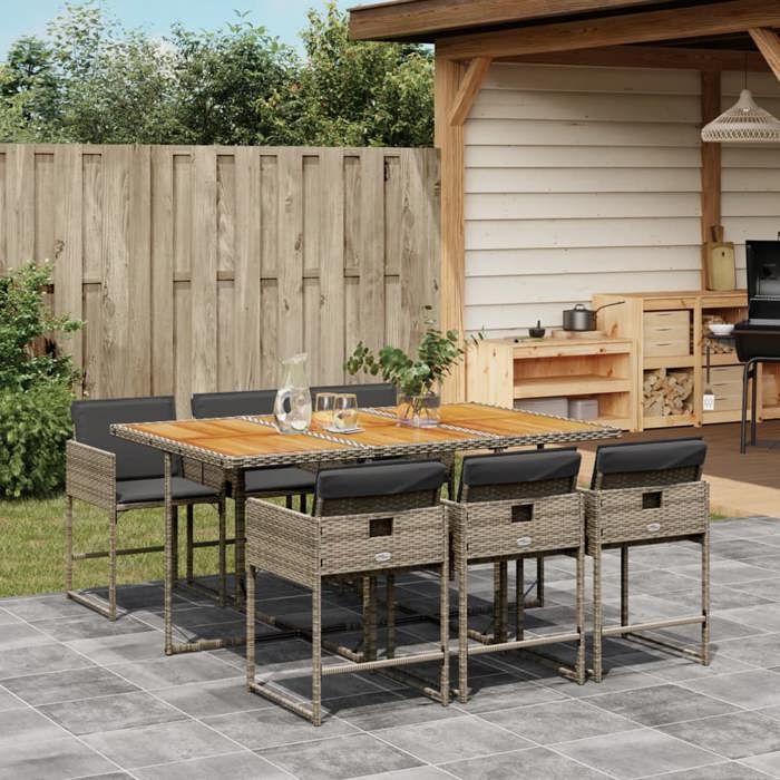 VidaXL 7-piece Garden Dining Set and Cushions Grey Rattan 3278041