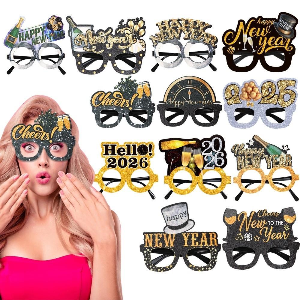 Letters and Numbers 2026 New Year Glasses Glitter New Year Decorative Glasses New Year Dress Up