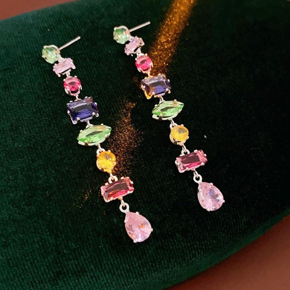 Colorful Zircon Necklace Bracelet Eariings Zircon Fashion Jewelry Accessory Evening Dinner