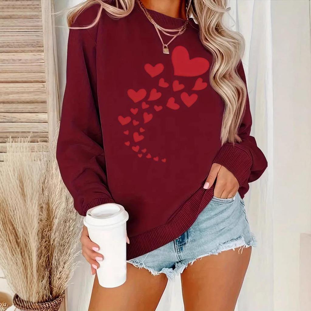 Women's Casual Red Heart Hoodie - Autumn/Winter Collection
