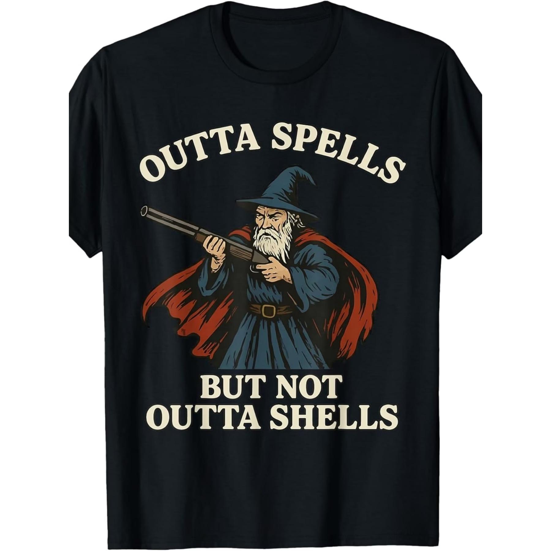 Outta Spells But Not Outta Shells Wizard Fantasy Meme T-Shirt | Fashion Boutique, Casual Wear S чёрный
