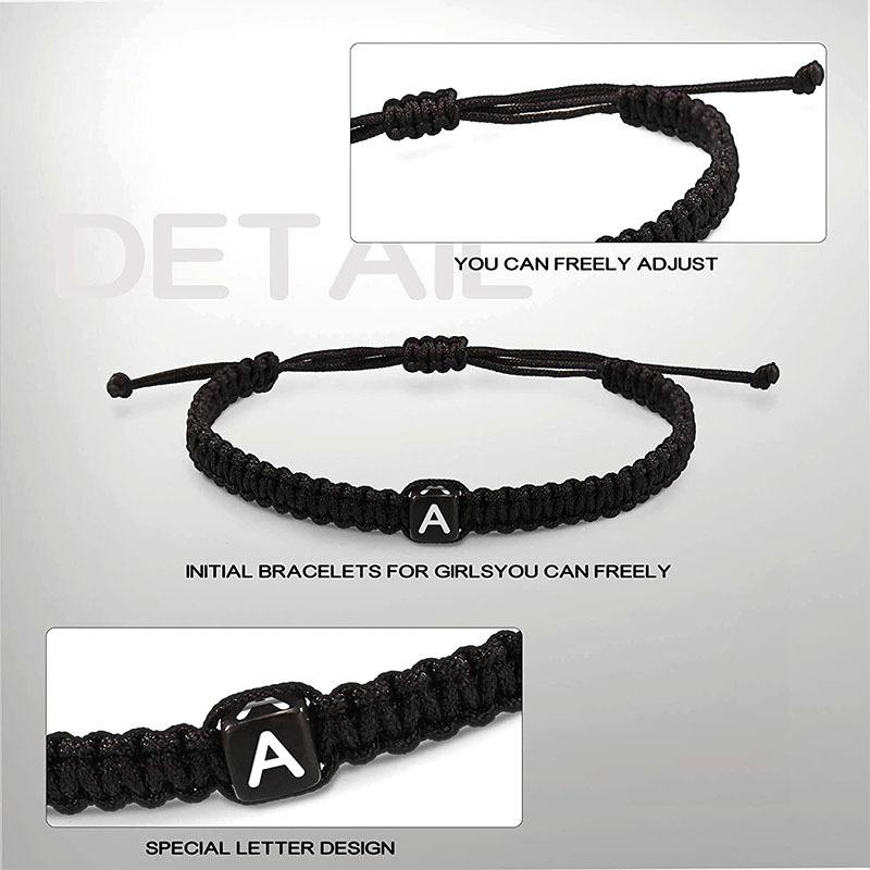 Square 26 Letter Beaded Bracelet - Couple's Style - Initial Handmade Weaving - Adjustable Extension Cord