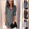 Autumn New Arrivals Women's Sexy V-Neck Solid Color OL Dress Casual Loose Dress