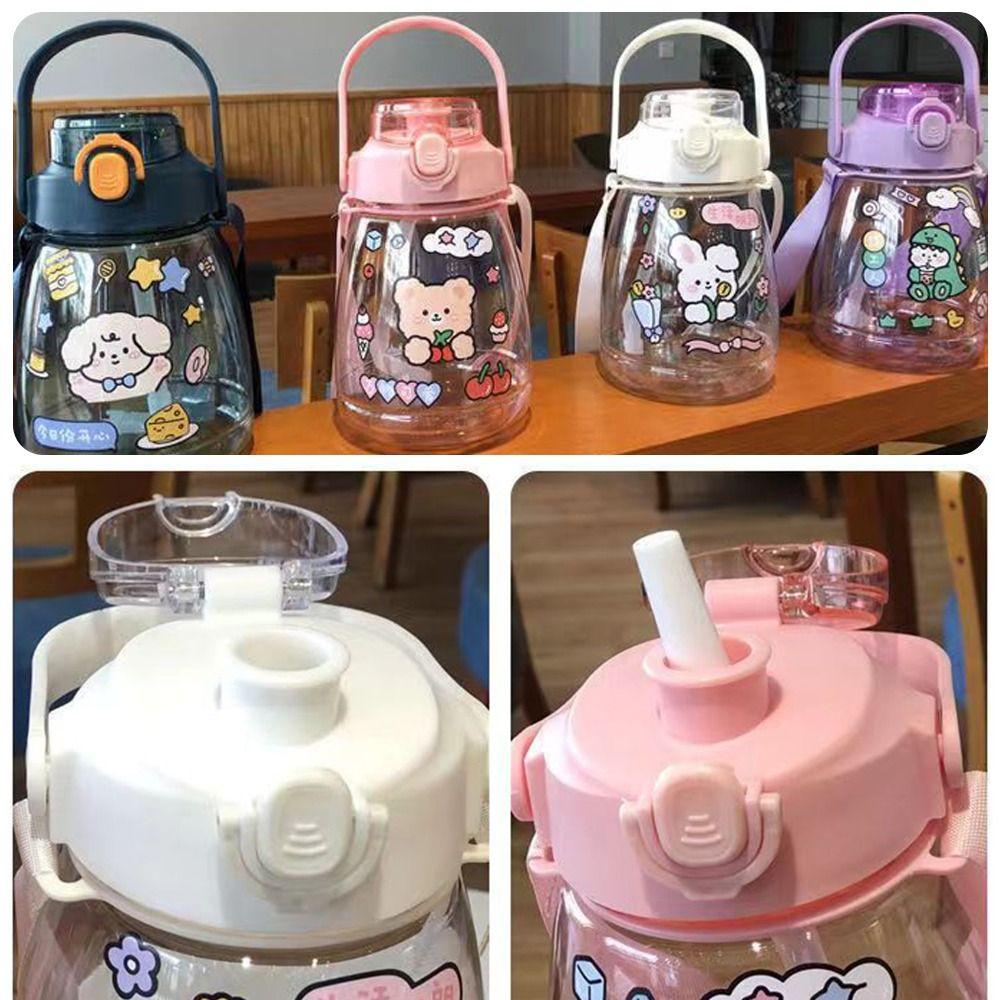 

Kawaii для мальчиков и девочек с соломинкой, пластиковый кувшин для холодной воды большой емкости, детская бутылка для воды для детей