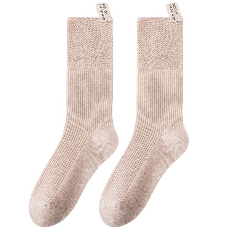 5 Pairs of Women's Autumn Solid Color Cotton Mesh Breathable Mid Tube Pile Socks