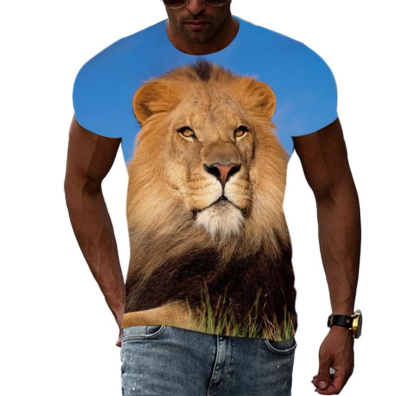 

Летние модные новые футболки с рисунком «Король джунглей Лев» для мужчин, футболки с 3D индивидуальным креативным принтом и рисунком животных 6XL