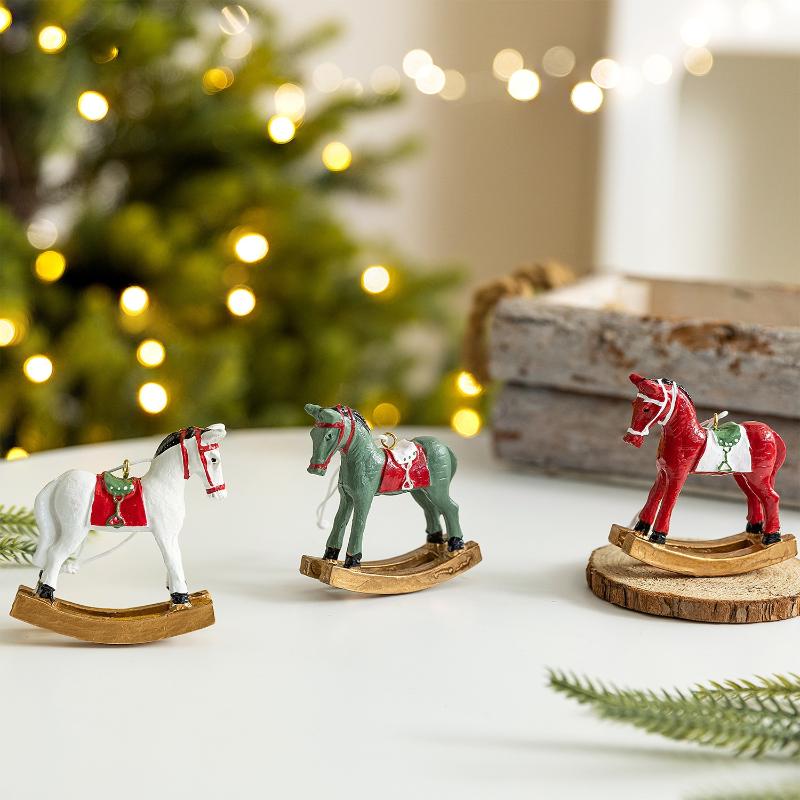 1Pc Resin Rocking Horse Christmas Ornament Vintage Style For Tree Hanging Home Decor DIY Craft Collection Gift Decoration Home