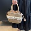 Sac fourre-tout tissé bohème féminin pour femmes, sacs à main et pochettes en paille pour la plage, été, mode féminine