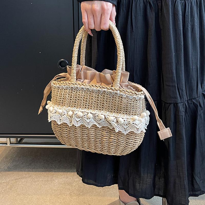 Sac fourre-tout tissé bohème féminin pour femmes, sacs à main et pochettes en paille pour la plage, été, mode féminine