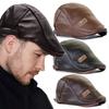Solid Color Cabbie British Style Leather Flat Cap Forward Peaked Cap Men Beret Hat Korean Style Hat
