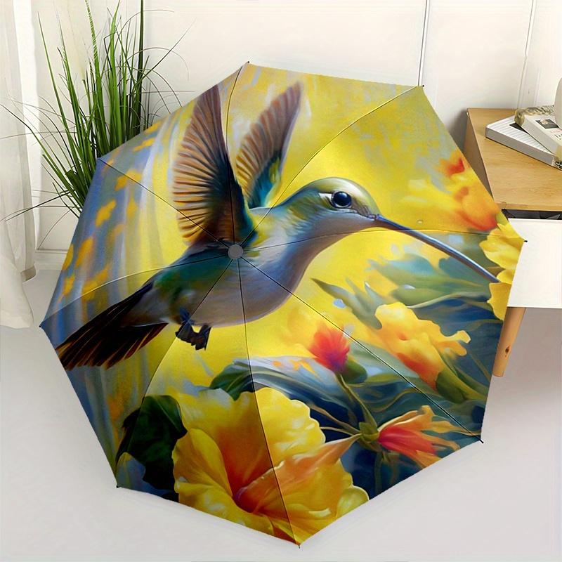 1pc Yellow Flowers & Hummingbird Pattern Automatic Umbrella is Fashionable and Good-Looking, Suitable for Travel and Daily UseN102