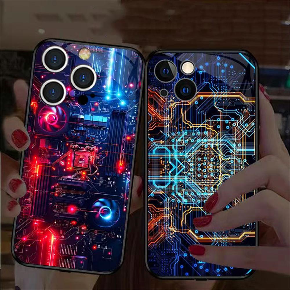 Electric Circuit LED Luminous Phone Case Voice Activated Flashing Protection Cover For IPhone Samsung