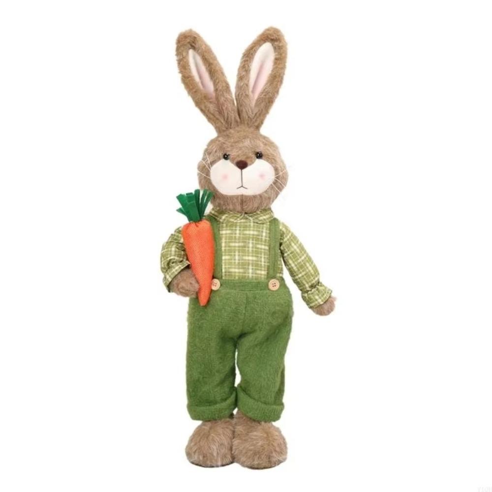 Cartoon Easter Rabbit Ornament Retractable DIY Handmade Bunny Telescopic Standing Pastoral Style Merry Easter Decoration