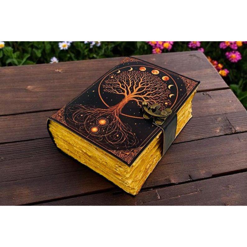 400 Page Large Grimoire Tree of Life Leather Journal For Women, Handmade Vintage Notebook Sketchbook Junk Journal, Gift For Him Her,