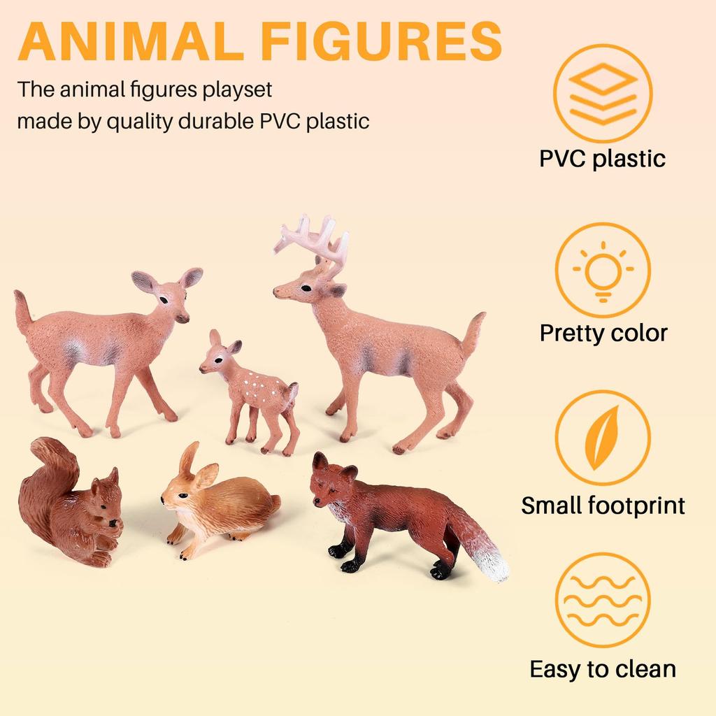 Ahvqevn 6 Pieces Forest Animal Figurines Forest Creatures Figurines Squirrels Deer Rabbits Family Figurines Miniature Toys