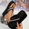 Fashion Fashion Rhinestone Wedge Flip Flops Women 2025 Summer Comfort Non Slip Beach Slippers Women EVA Sole Lightweight Wedge Sandals
