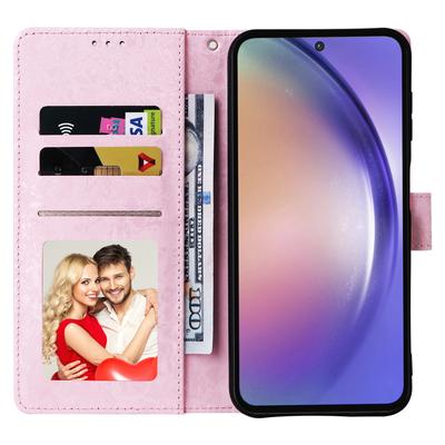 Etui skórzane na Samsung Galaxy A55 5G, lakierowana obudowa telefonu z przegródkami na karty blokującymi RFID
