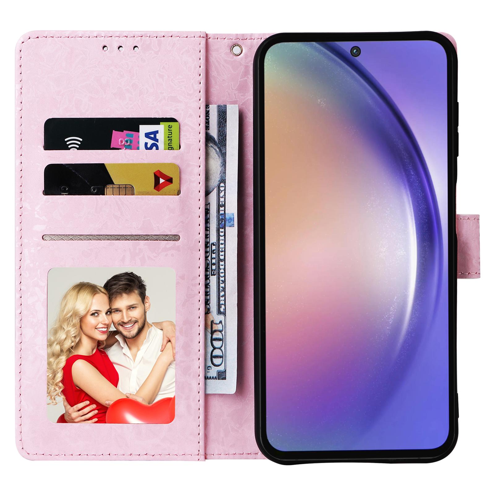 

For Samsung Galaxy A55 5G Leather Case Lacquered Phone Cover with RFID Blocking Card Slots Flower