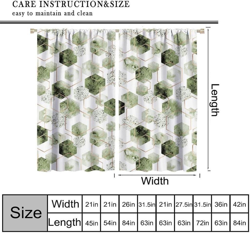Sage Green Modern Curta,Abstract Geometric Art Pattern Drapes Window 2 Panel Rod Pocket Curtain For Bedroom Living Room Decor