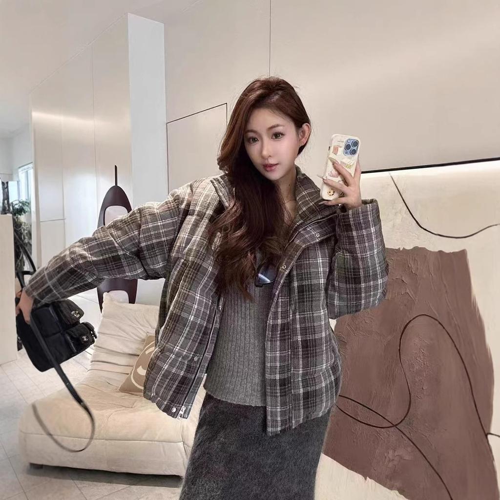 European classic plaid white duck down down bread clothes women's fashion thickened warm small coat tide