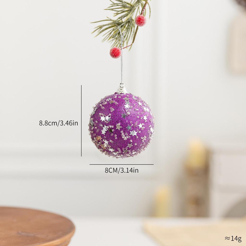 Purple 8CM Foam Christmas Ball Ornament for Tree, Wreath, or Scene Decoration.
