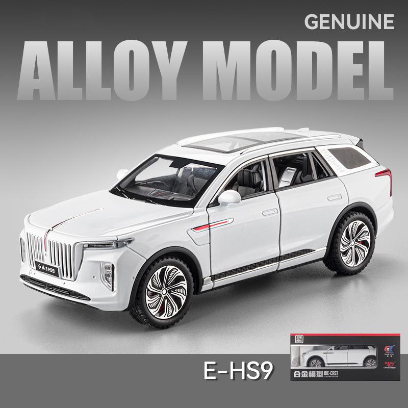 1/24 skala HongQi E-HS9 SUV Legering New Energy Car Model, Diecast Metal Lekekjøretøy Bilmodell Simulering Lyd og lys Barnegaver
