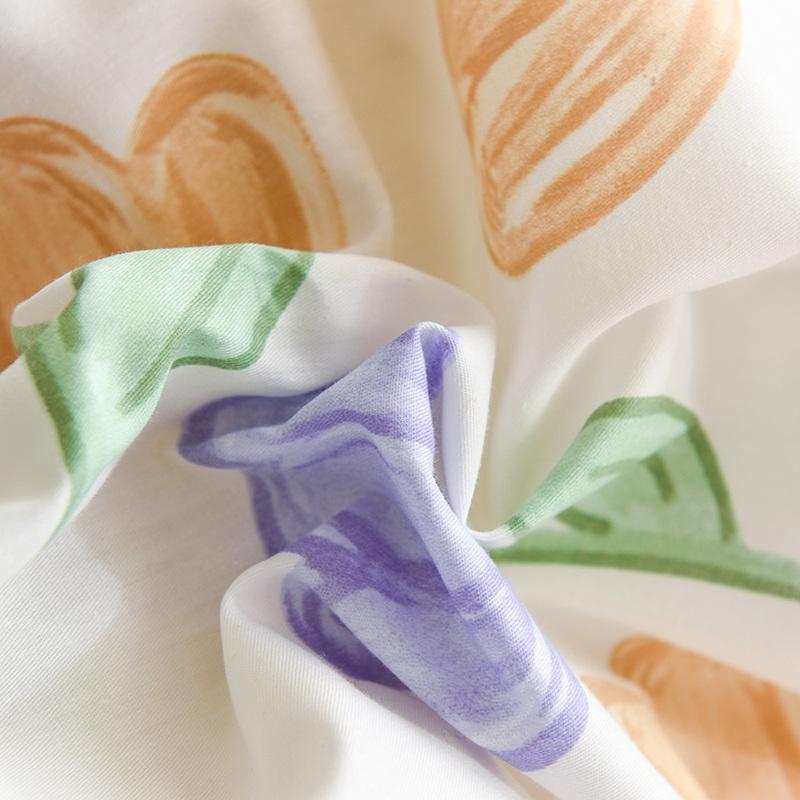 Yellow Tulip Duvet Cover 1Pcs Purple Flowers Pattern 100% Cotton Zipper Quilt Cover Skin-friendly Comfortable Queen Size Bedding