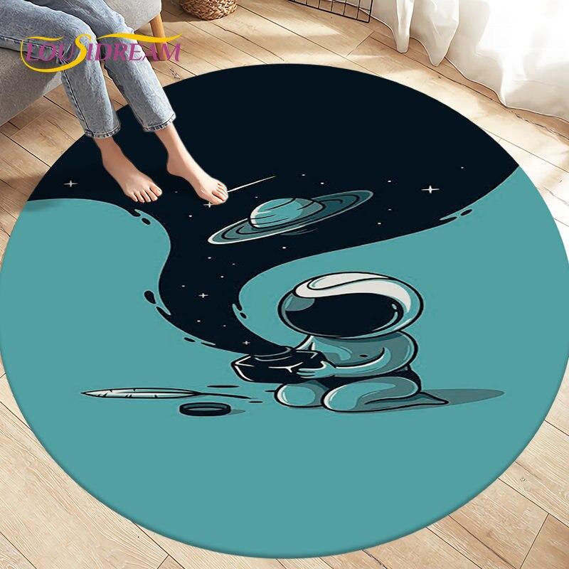 Cartoon Space Astronaut Round Rug Carpet Rug for Living Room Bedroom Sofa Decoration Kids Play Crawl Soft Floor Mat Crawling Mat