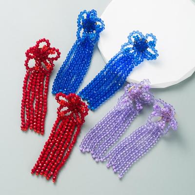 Women's Long Tassels Beads Eardrop Solid Color Flower Style Drop Earrings Ear Pendants