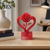Mini Desktop Love Ornament Heart Shaped Rose Statue, 3D Printed Eternal Flower Art, Desk Decor Romantic Resin Sculpture for Home Decor, Valentine's