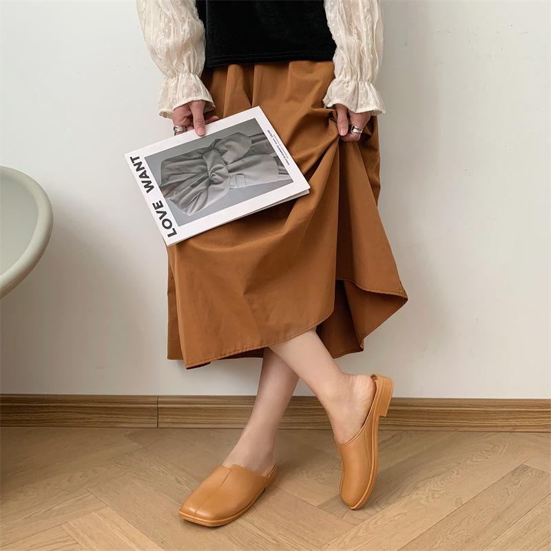Heli Shark's New Summer Baotou Cool Slippers Wear Fashionable Solid Color Daily Casual Low-heeled Outdoor Half Slippers Women