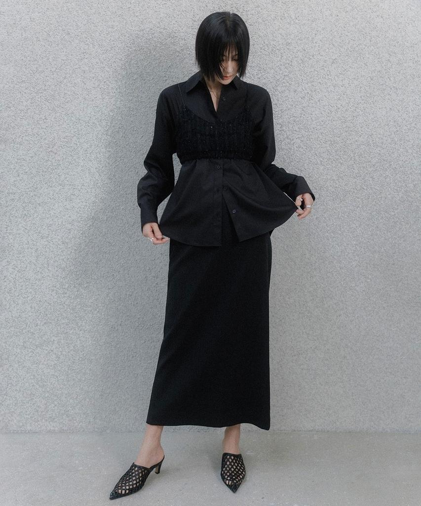 Memua Fascinante Wrinkle Long Skirt (Black)