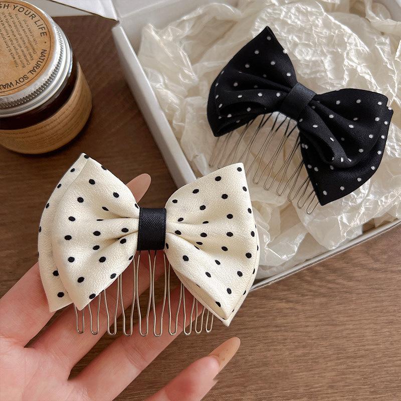 Polka Dot Bow Reverse Hair Comb Elegant For Women Side Bang Broken Hair Non Slip Portable Daily Essential Accessories