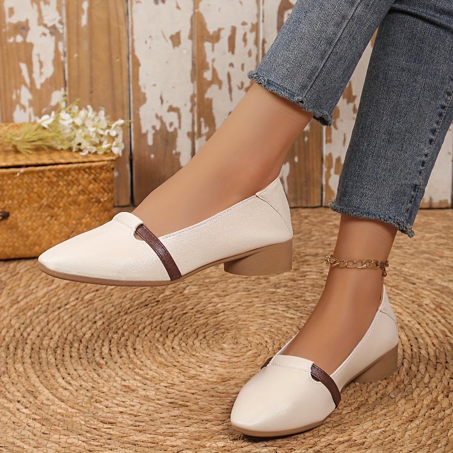 Spring/Fall Versatile Soft Leather Women's Shoes French Vintage Low-Heel Chunky-Heel Loafers Soft Sole Pointed Toe Low-Cut