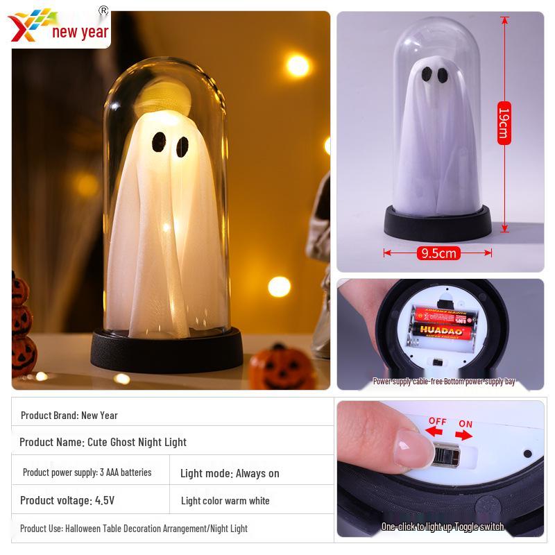 Glowing Halloween LED Wizard Hat and Ghost String Lights for Spooky Decoration