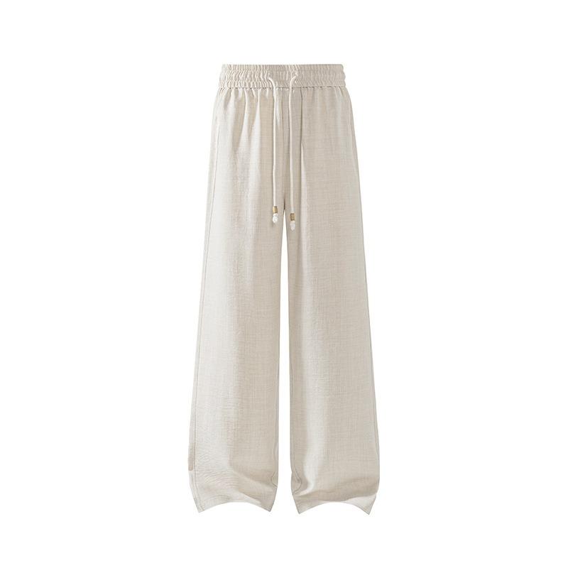 Mens Big Size Loose Wide Leg Straight Breathable Casual Long Trousers