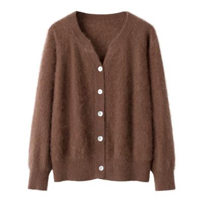Gebürsteter 100% Kaschmir-Pullover Cardigan - Warmer modischer Strickmantel