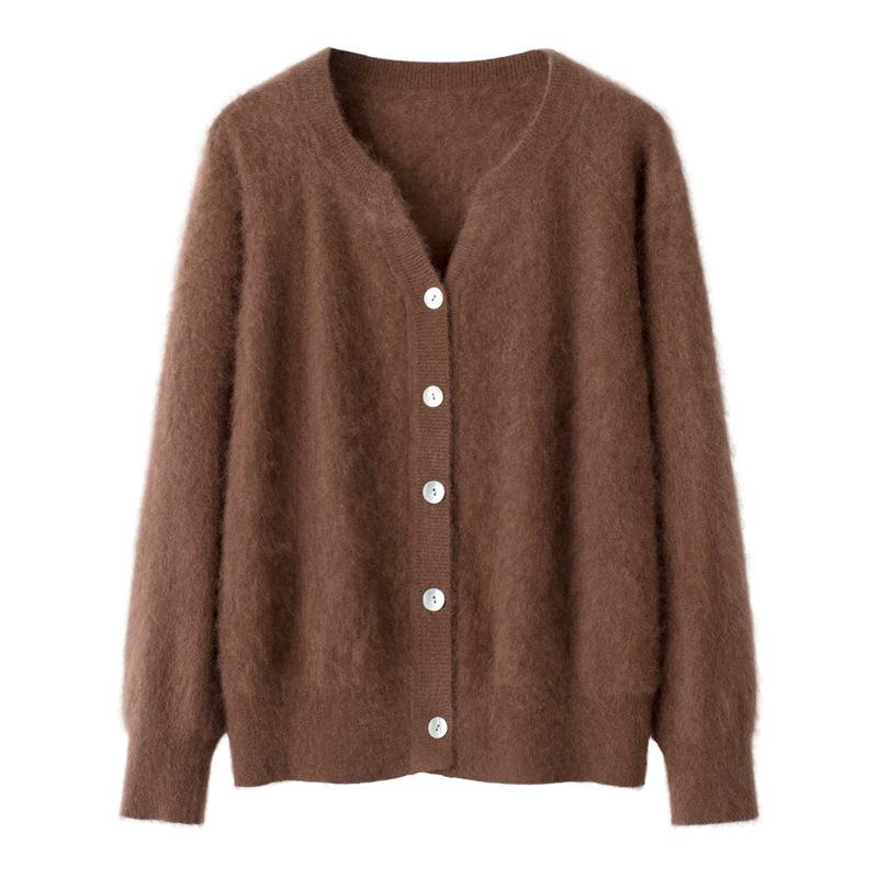 

Brushed 100% Cashmere Sweater Cardigan - Warm Fashion Knit Coat One Size коричневый