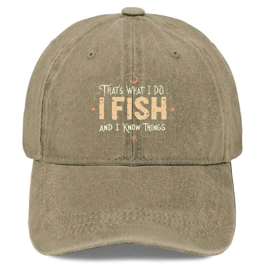 Vintage Washed Baseball Cap Adjustable Snapback With I Fish And I Know Things Embroidery Green