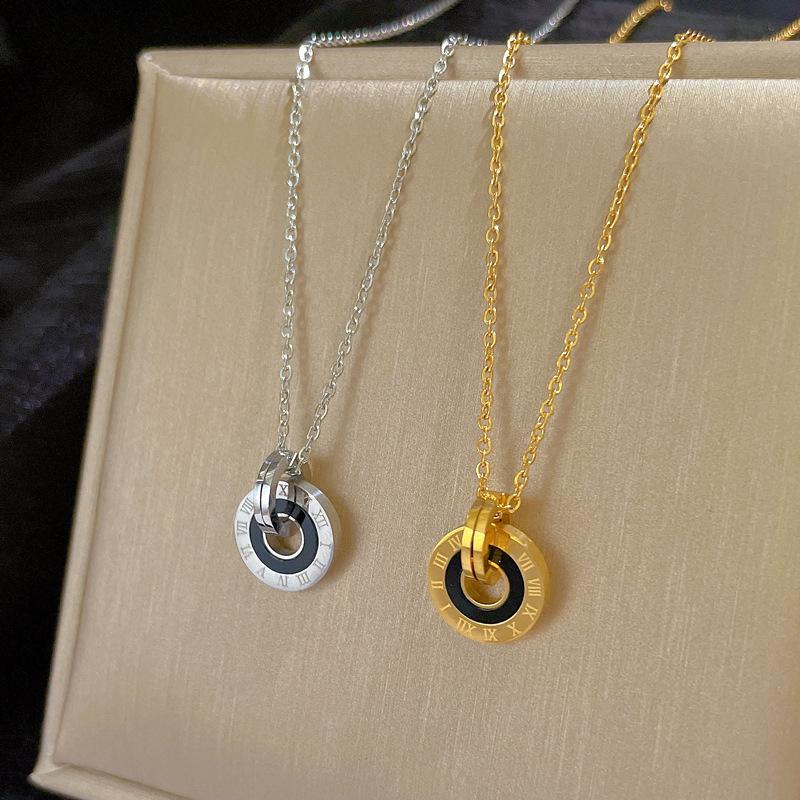 Bague Romaine Poêle Minimaliste Collier en Or Véritable Chaîne de Clavicule Féminine Avec Bijoux