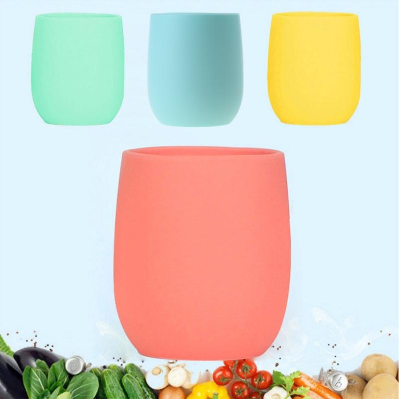 Portable Pure Color Baby Snack Cup Anti Scalding Food Grade Silicone Water Cup Learning to Drink Cup for Children