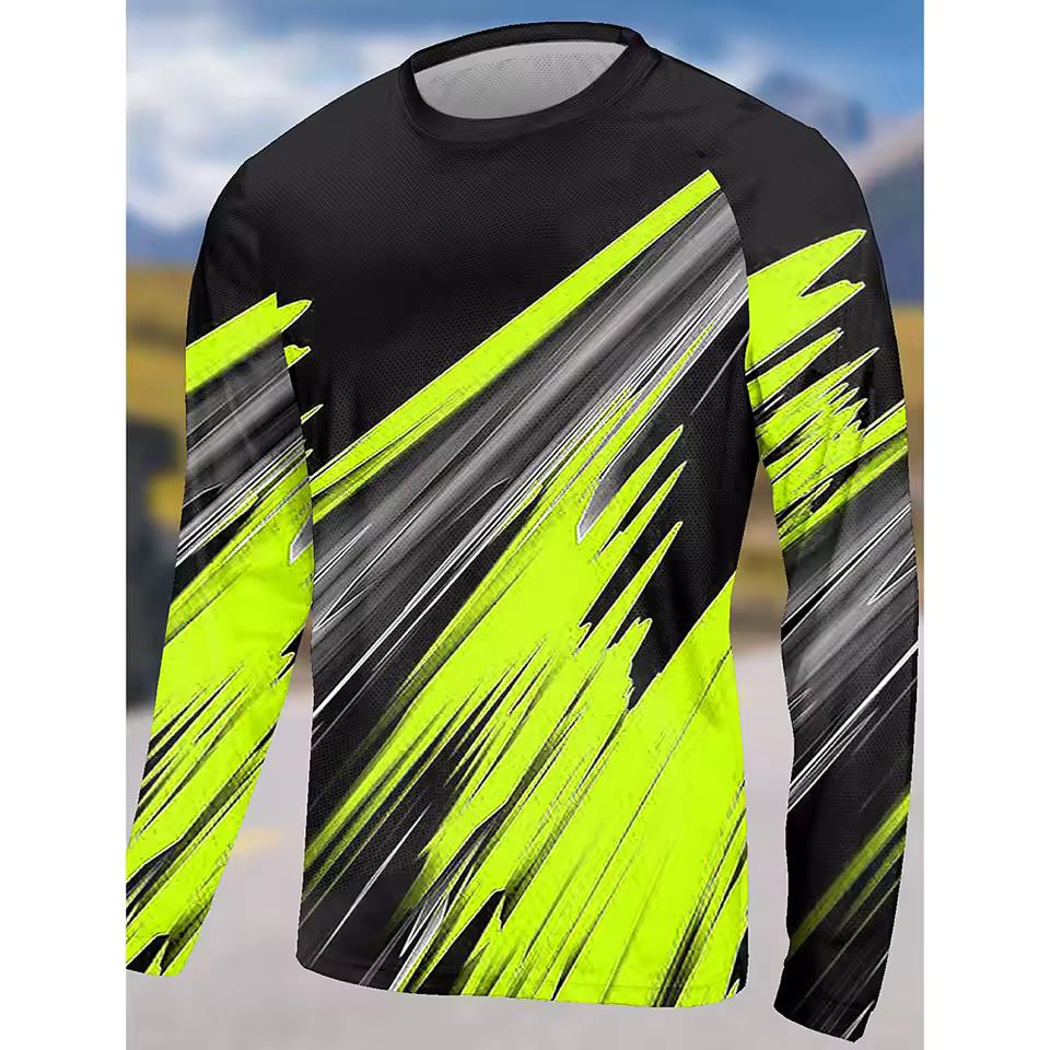 Fashion Men's Shirt Outdoor Sport O Neck Top Vertical Stripe T-Shirts Men's Long Sleeve T Shirts
