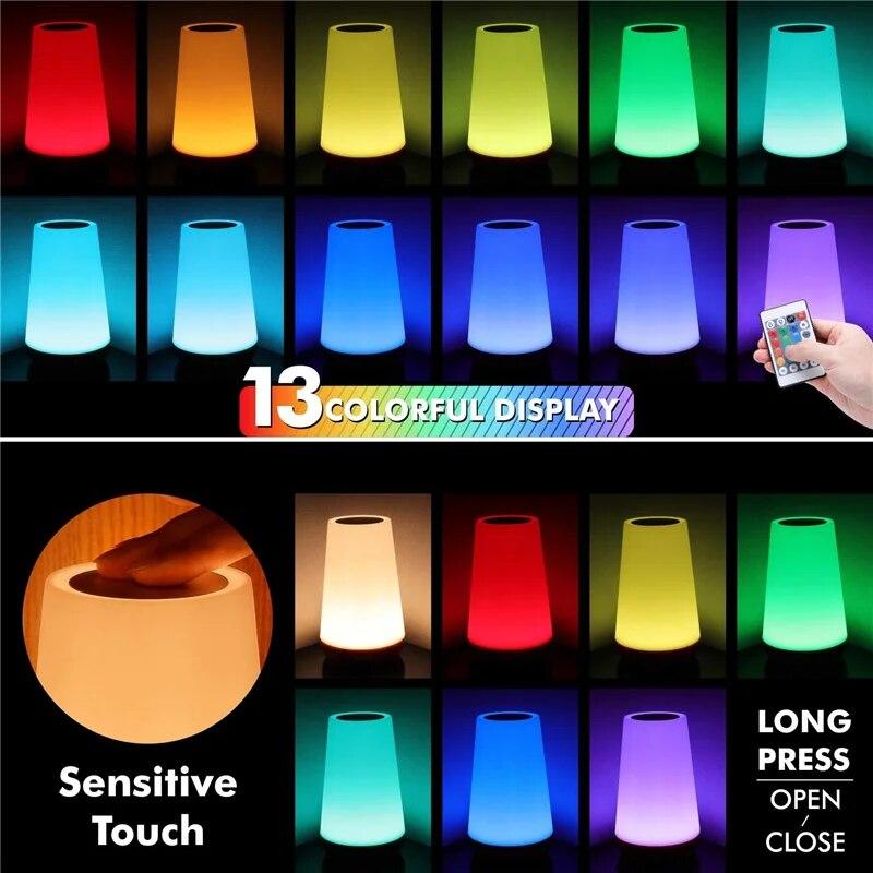 Dotykové nočné svetlo, Nočné svetlo do spálne/Stolná lampa s diaľkovým ovládaním, Stmievateľné, Malé nočné svetlo so 13 meniacimi sa farbami
