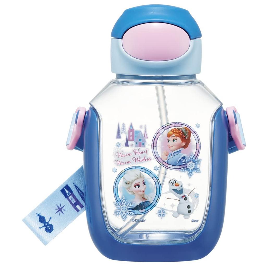 Skater Water Bottle with Disney Frozen for Straw, 530ml, 23, One-Push Operation, Girls, PDSH6DX-A