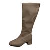Cizme de damă versatile, la modă, cu vârf ascuțit, toc plat, fără șireturi, culoare solidă, casual, până la jumătatea gambei, pentru călărie, înalte pe gambă