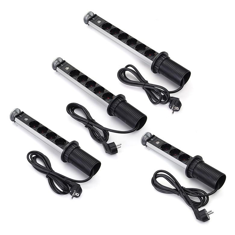 1000mA 220V 3/4/5/6 Power Kitchen Table Pull Up Socket Electrical Desktop Sockets 1 Led+2 charge USB Aluminum Shelf