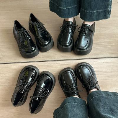 Platform Single Shoes Women's 2025 Spring and Autumn New Round Head Lace-up Small Leather Shoes British Style Student Loafers