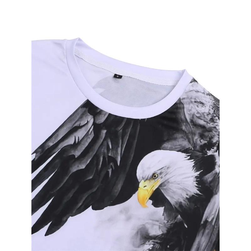 New Summer Fashion Men's 3D Printing Graffiti Pattern Loose T-Shirt Street Trendy Casual Short-Sleeved Oversized Male Clothing Eagle Patterned T-shirt