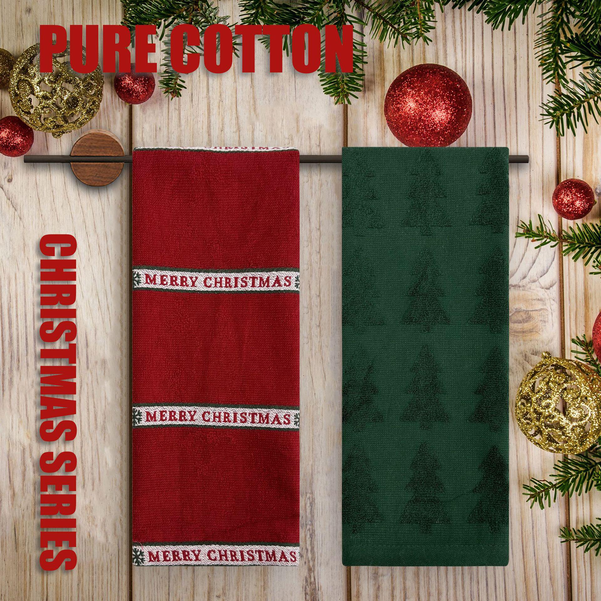 

Очень большое рождественское жаккардовое кухонное полотенце с Санта-Клаусом - Пряжа из чистого хлопка, окрашенная в пряже, праздничное чайное полотенце 66*40cm